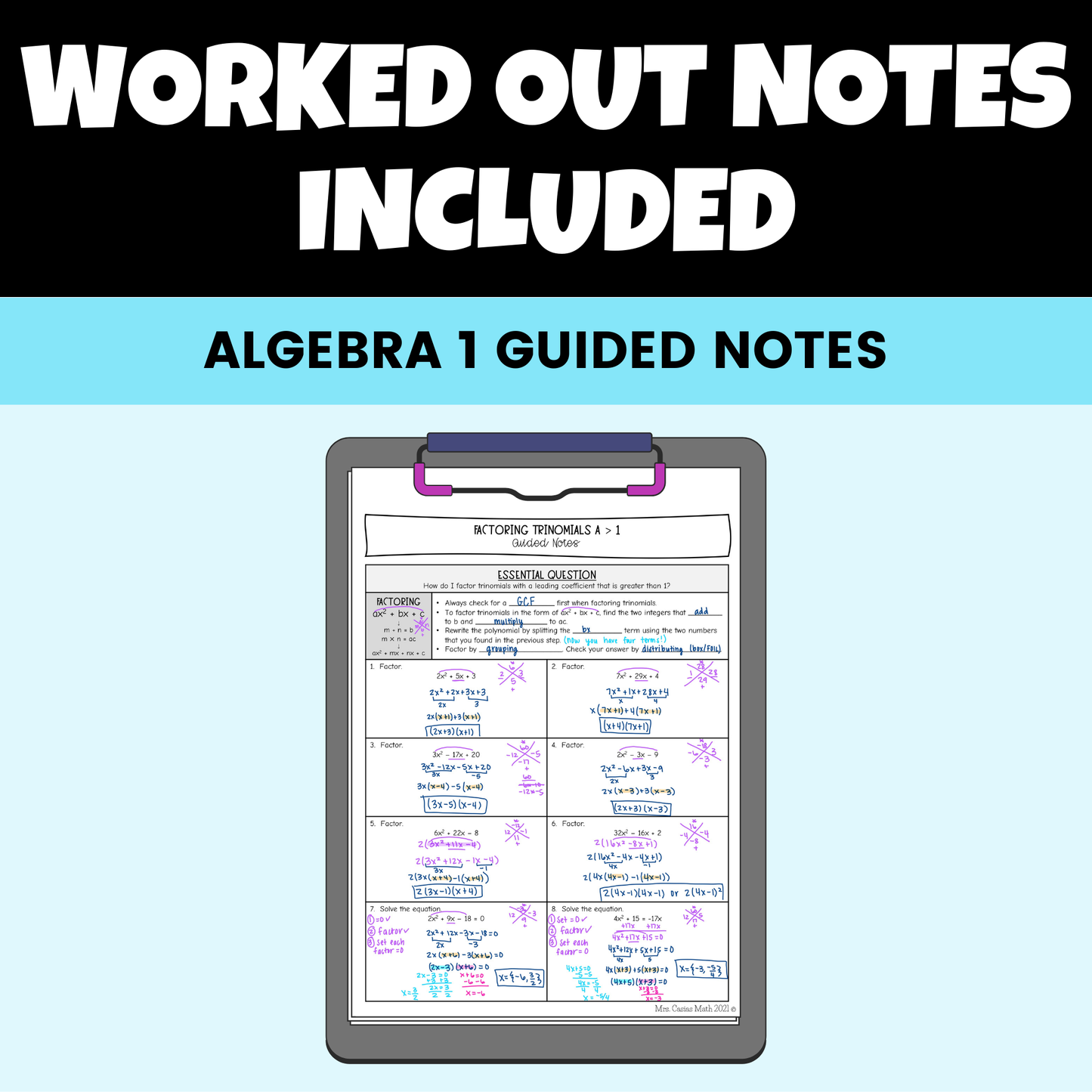 Factoring Polynomials Guided Notes Lessons Algebra 1