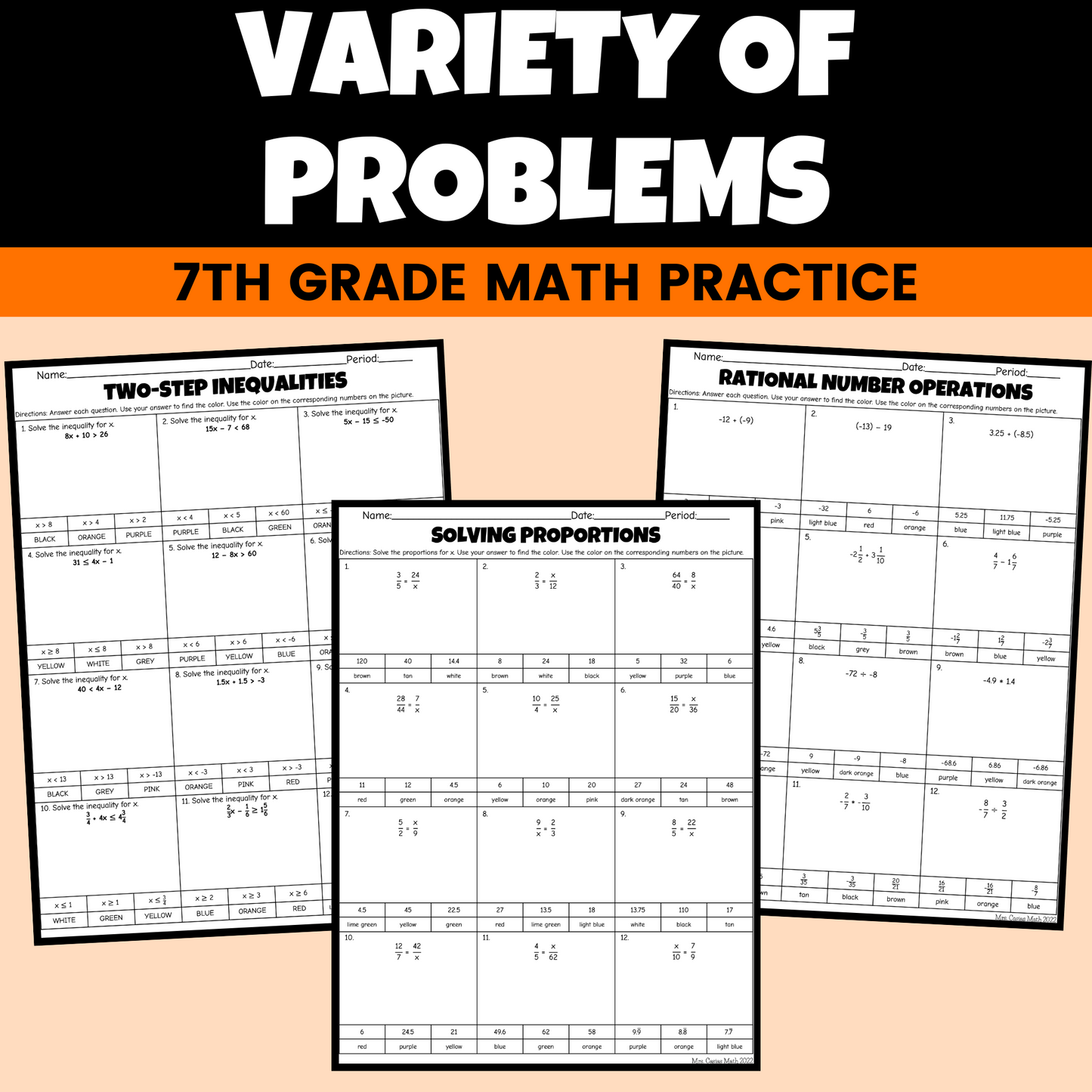 Fall Math Activities Coloring Worksheets 7th Grade Math