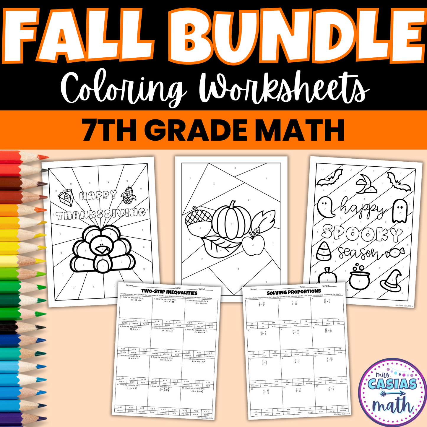 Fall Math Activities Coloring Worksheets 7th Grade Math