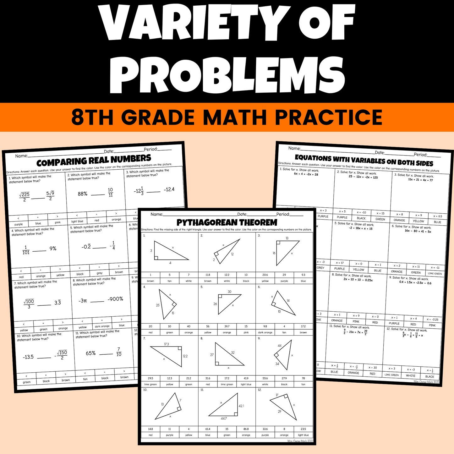 Fall Math Activities Coloring Worksheets 8th Grade Math