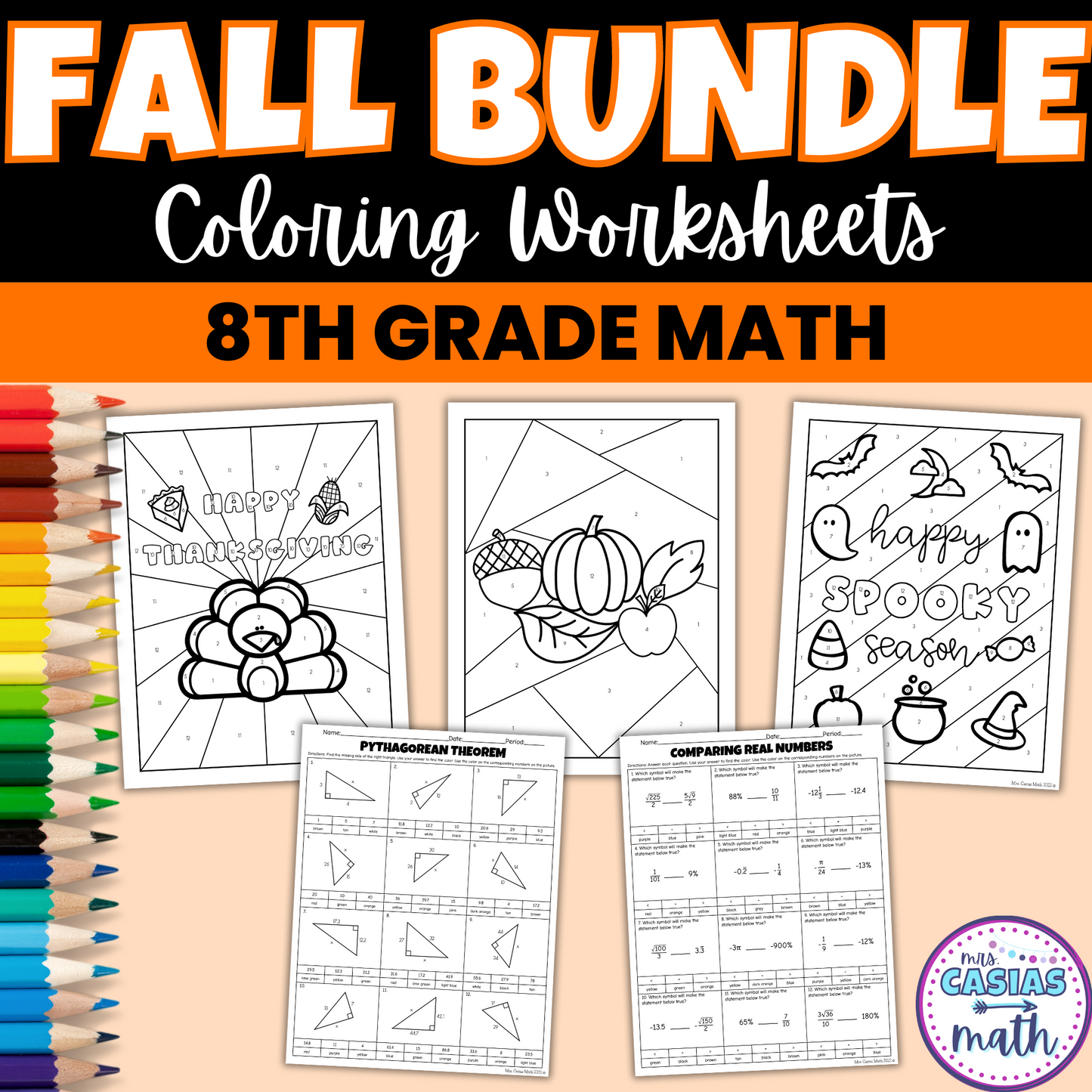Fall Math Activities Coloring Worksheets 8th Grade Math