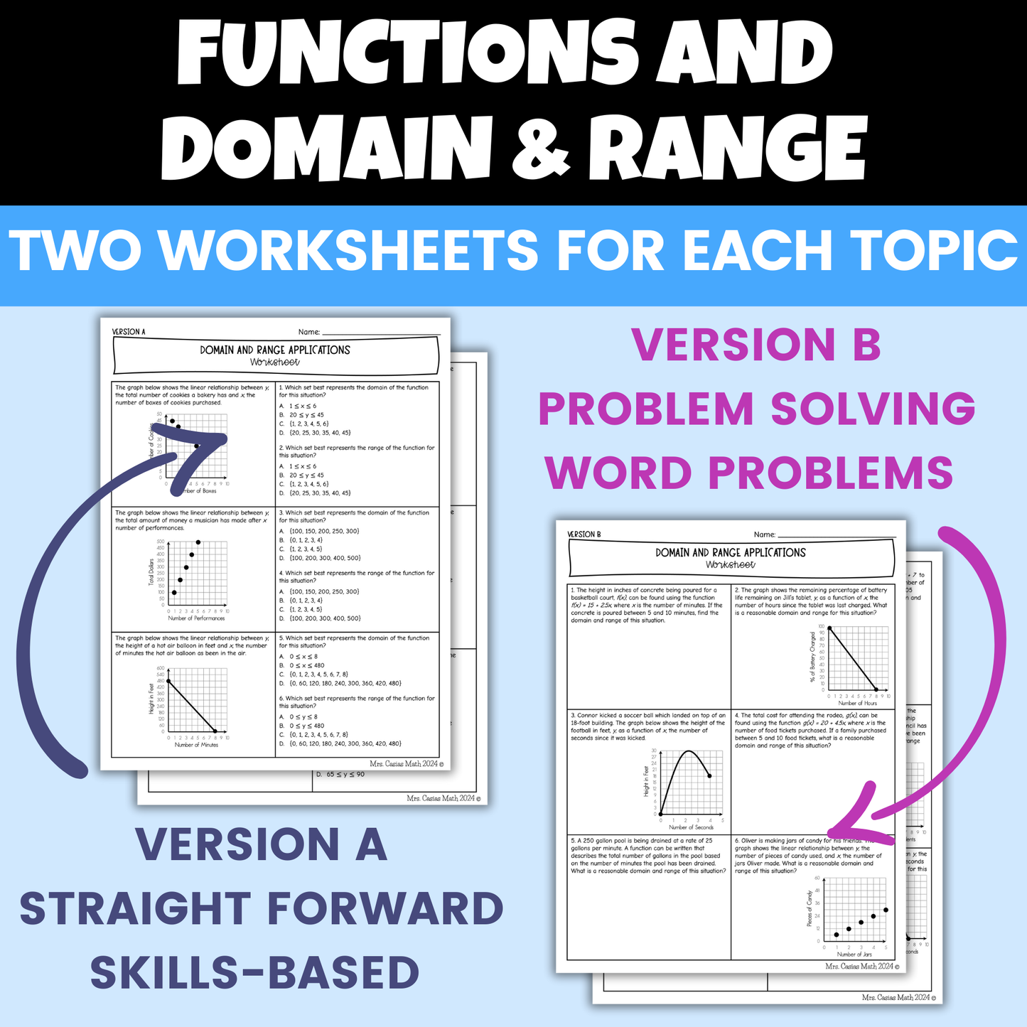 Functions and Domain and Range Differentiated Worksheets BUNDLE Algebra 1