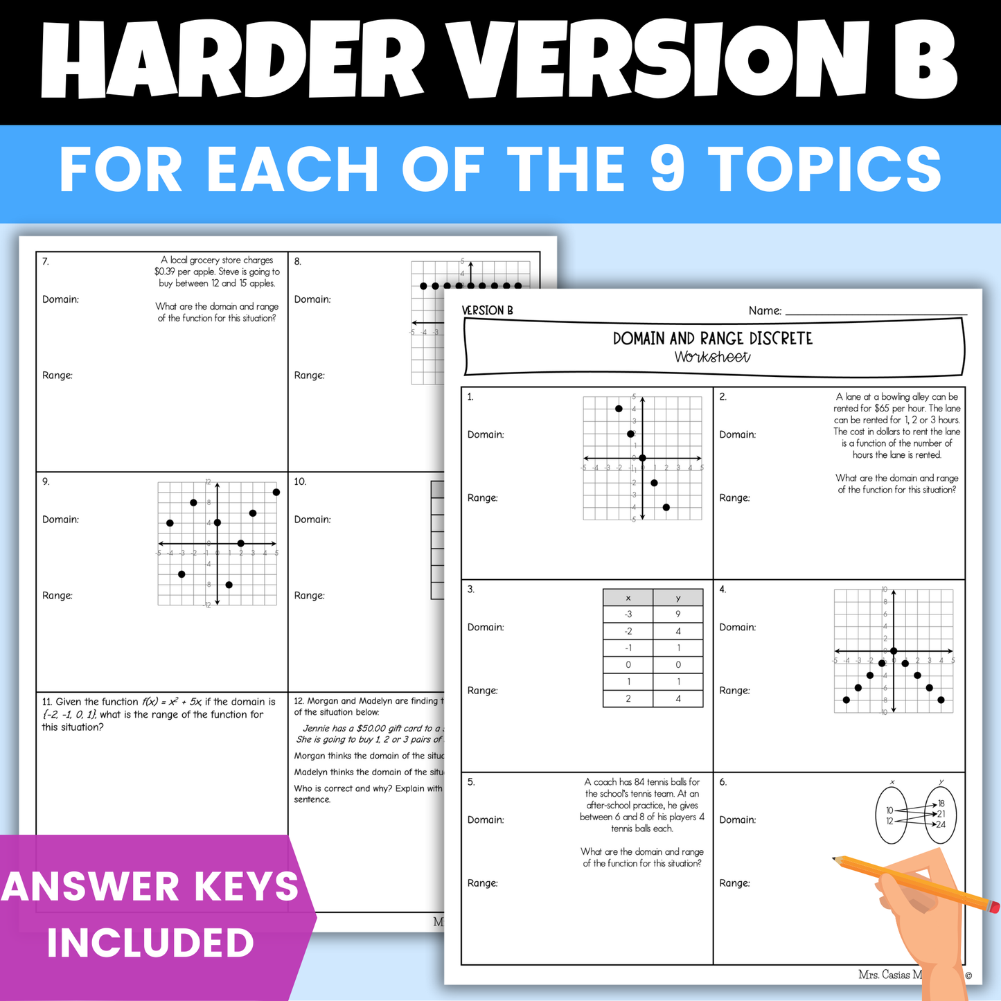 Functions and Domain and Range Differentiated Worksheets BUNDLE Algebra 1