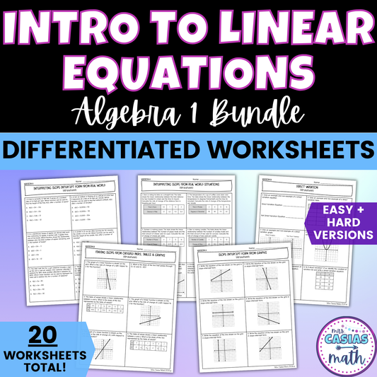 Intro to Linear Equations Slope-Intercept Form Differentiated Worksheets BUNDLE