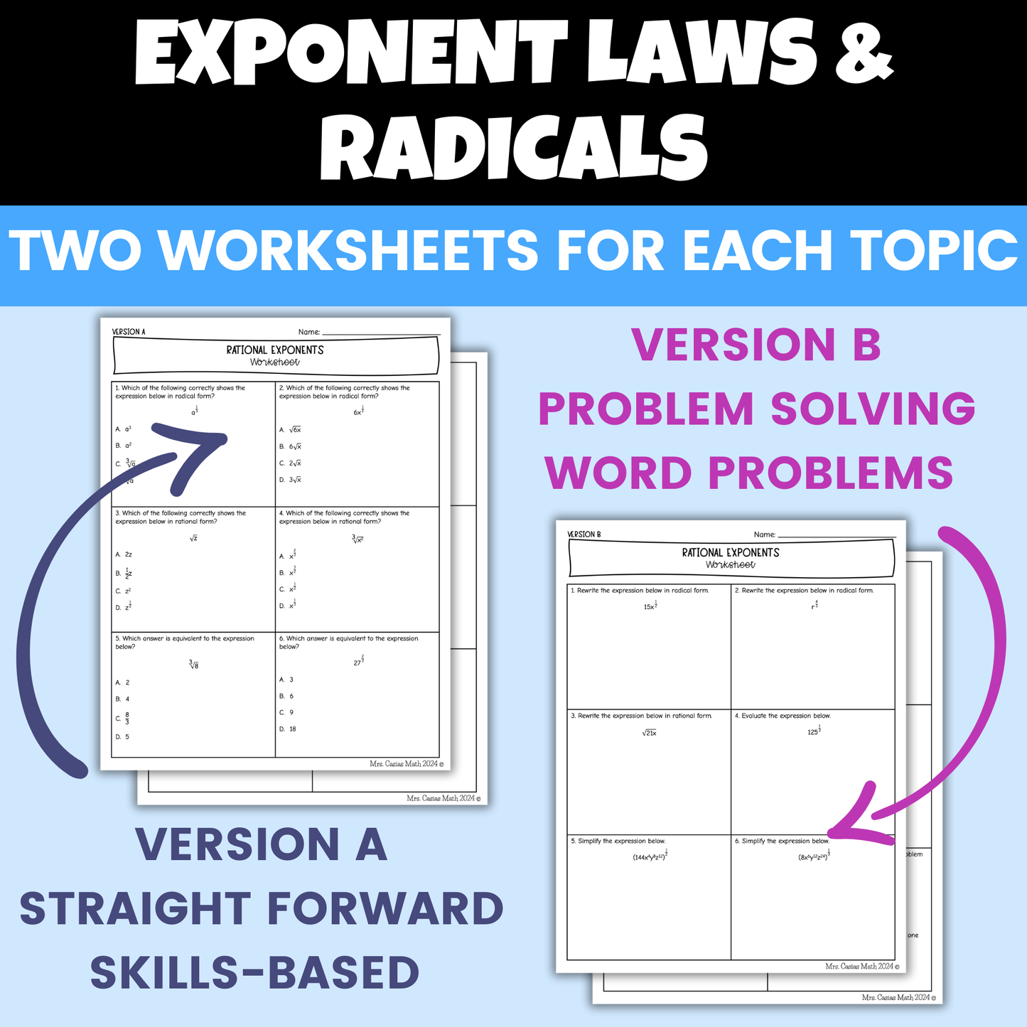 Laws of Exponents and Radicals Algebra 1 Differentiated Worksheets BUNDLE
