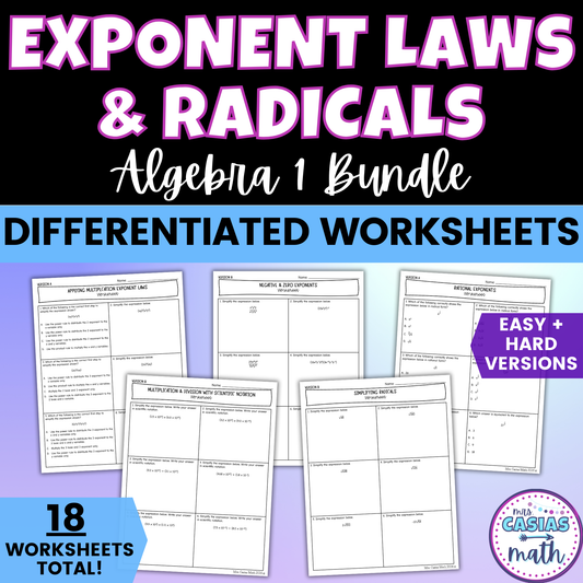 Laws of Exponents and Radicals Algebra 1 Differentiated Worksheets BUNDLE