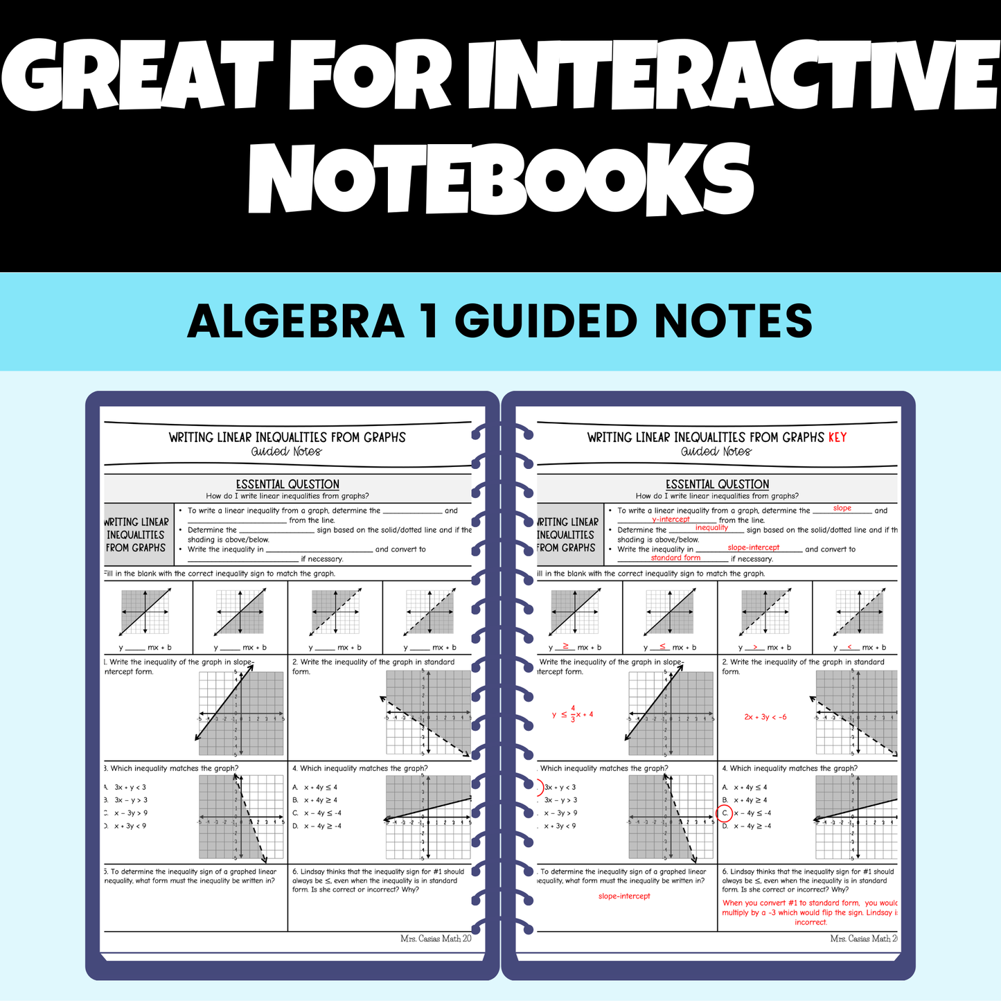 Linear Equations and Inequalities Guided Notes Lessons Algebra 1