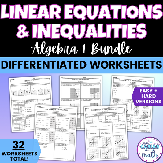 Linear Equations and Inequalities Algebra 1 Differentiated Worksheets BUNDLE