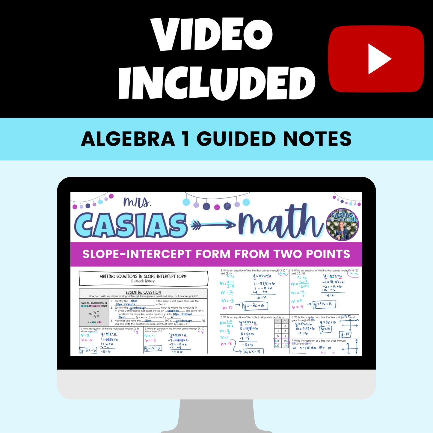 Intro to Linear Equations Guided Notes Lessons Algebra 1