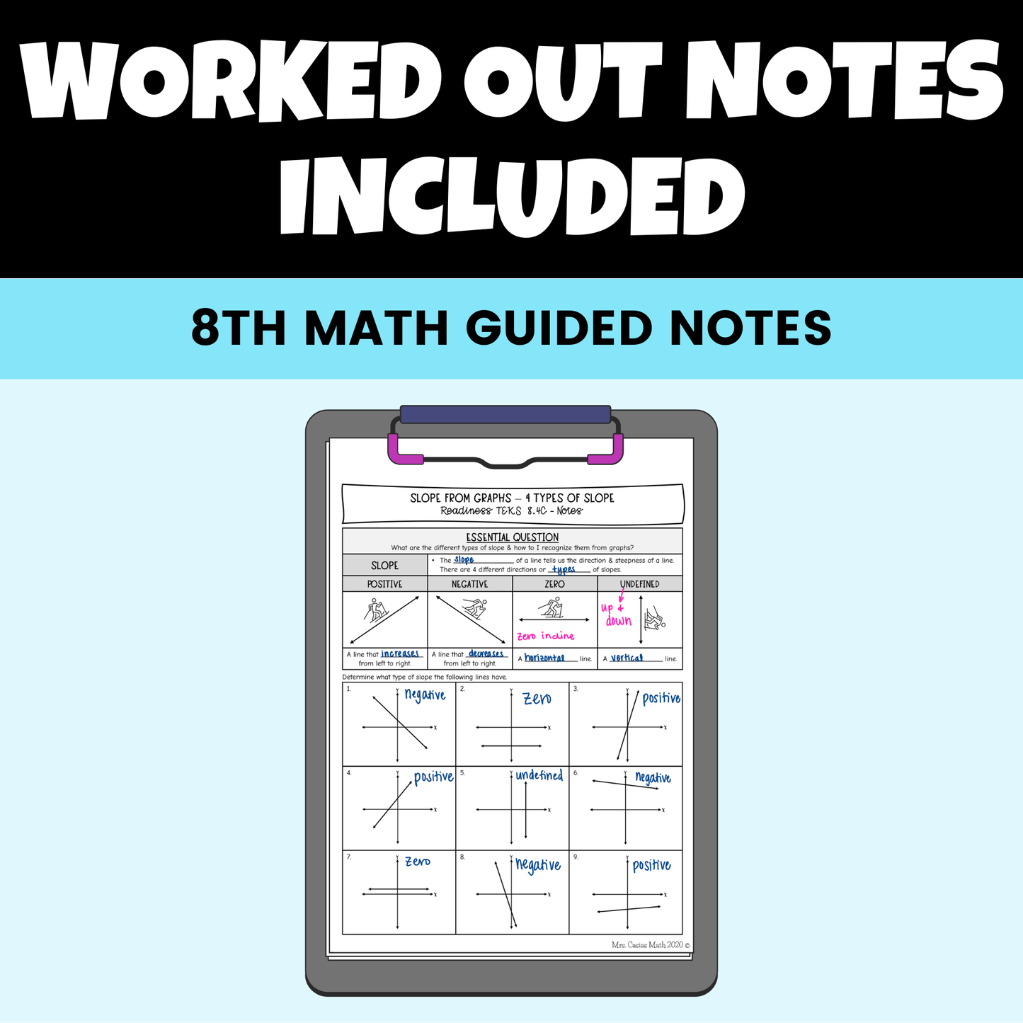 Linear Relationships Guided Notes Lessons 8th Grade Math