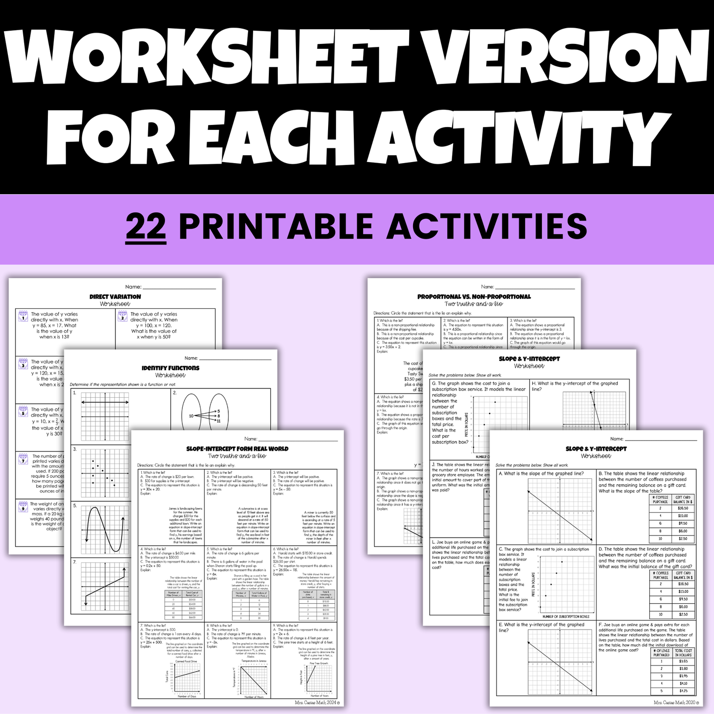 Linear Relationships Digital Activities and Worksheets 8th Grade Math