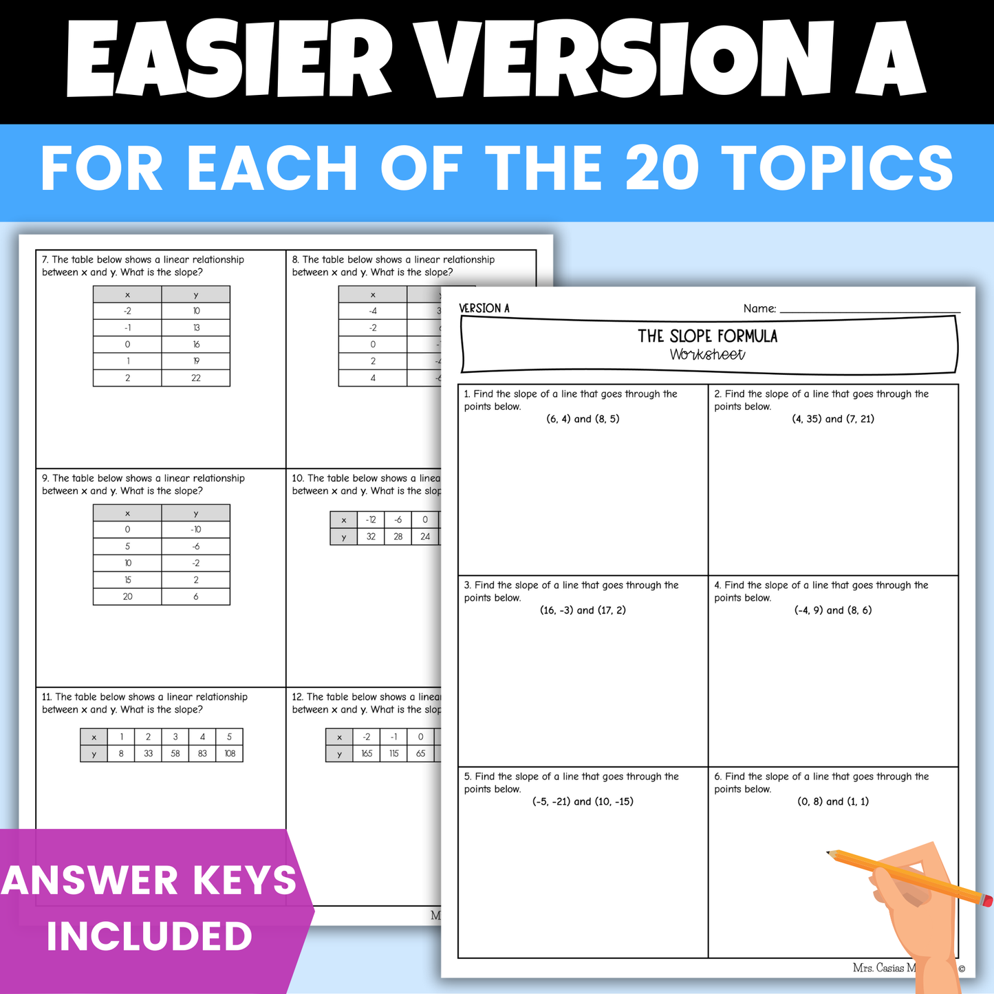 Linear Relationships Differentiated Worksheets 8th Grade Math