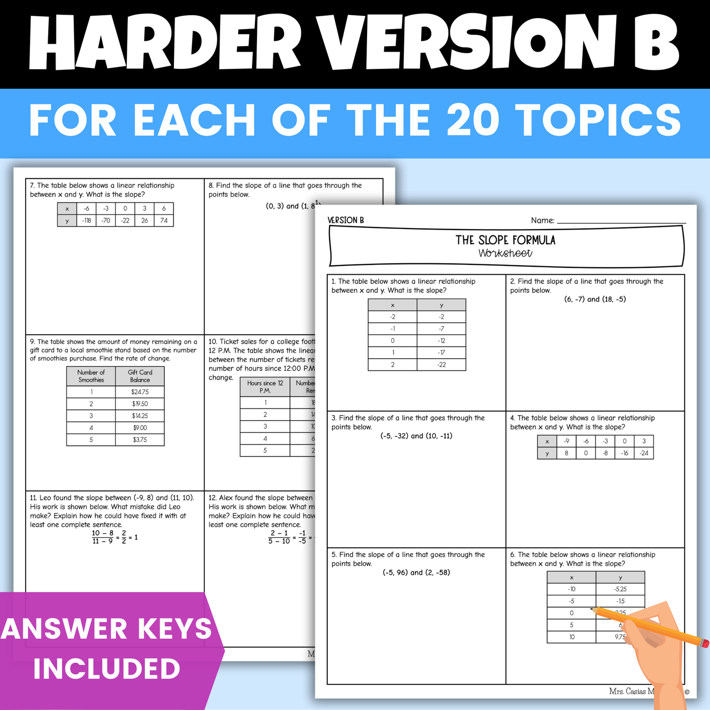 Linear Relationships Differentiated Worksheets 8th Grade Math