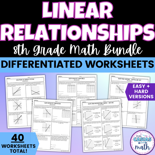 Linear Relationships Differentiated Worksheets 8th Grade Math
