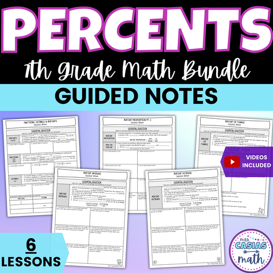 Percent Proportions and Percent of Change Guided Notes Lessons 7th Grade Math