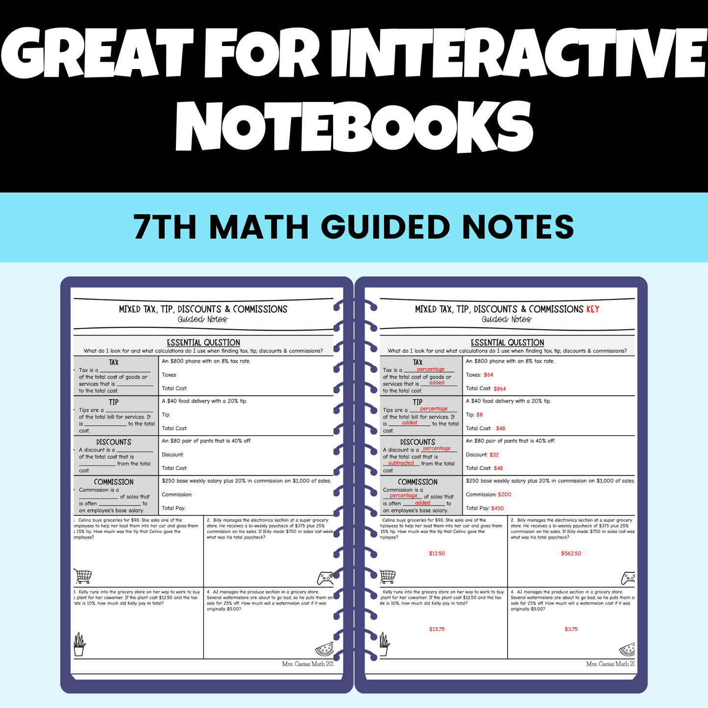 Personal Financial Literacy Guided Notes Lessons 7th Grade Math