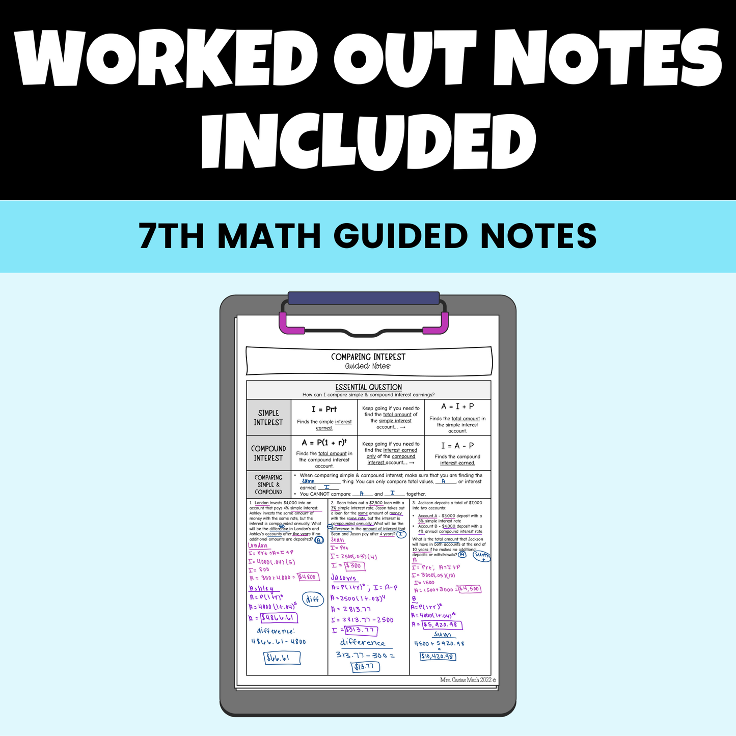 Personal Financial Literacy Guided Notes Lessons 7th Grade Math