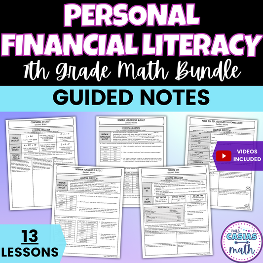 Personal Financial Literacy Guided Notes Lessons 7th Grade Math