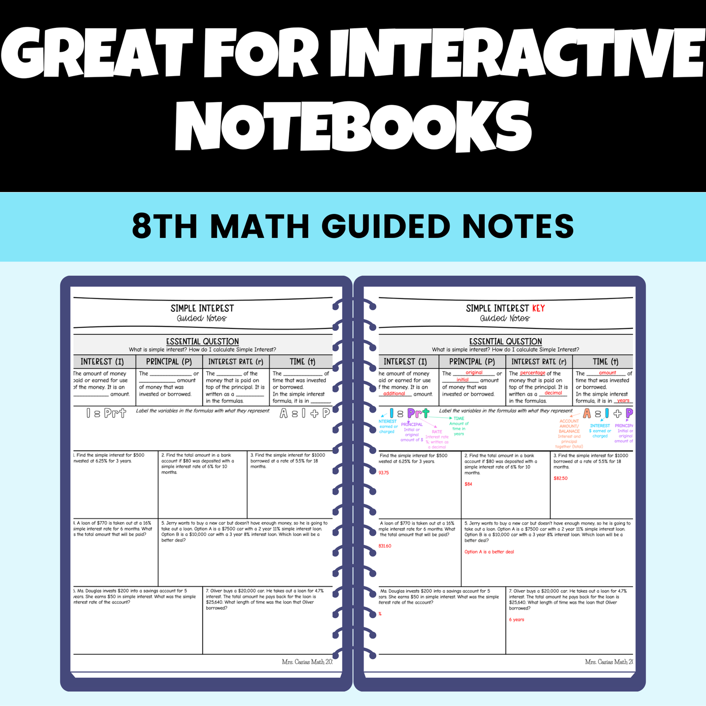 Personal Financial Literacy Guided Notes Lessons 8th Grade Math