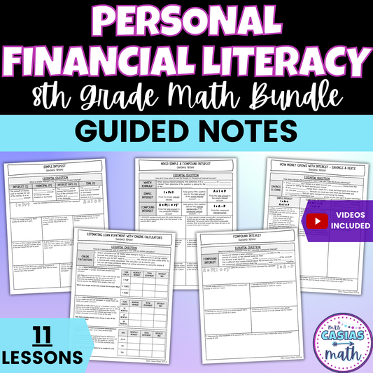 Personal Financial Literacy Guided Notes Lessons 8th Grade Math
