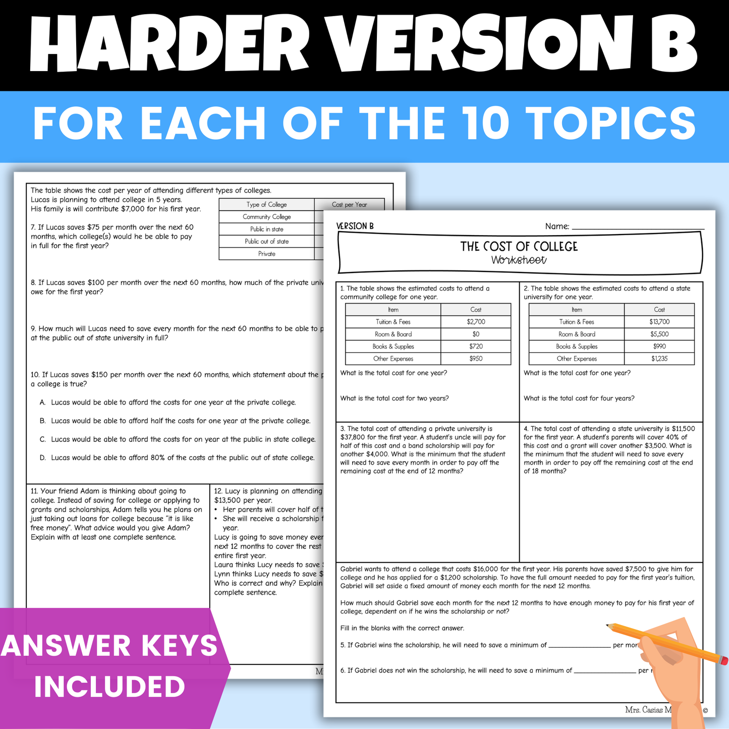 Personal Financial Literacy Differentiated Worksheets 8th Grade Math