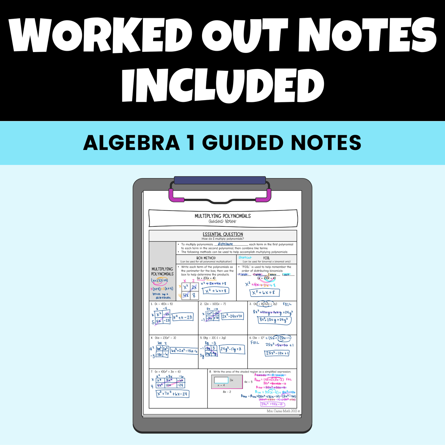Operations with Polynomials Guided Notes Lessons Algebra 1