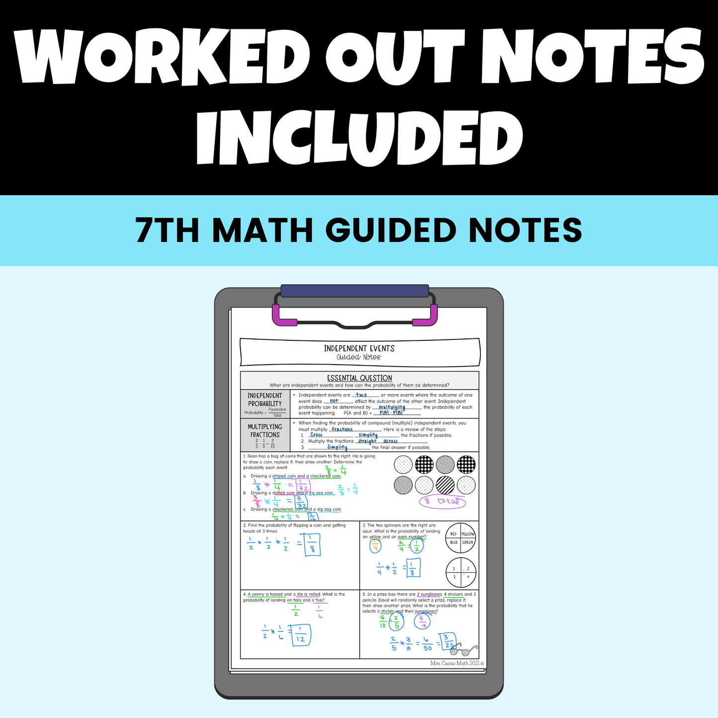 Probability Guided Notes Lessons 7th Grade Math