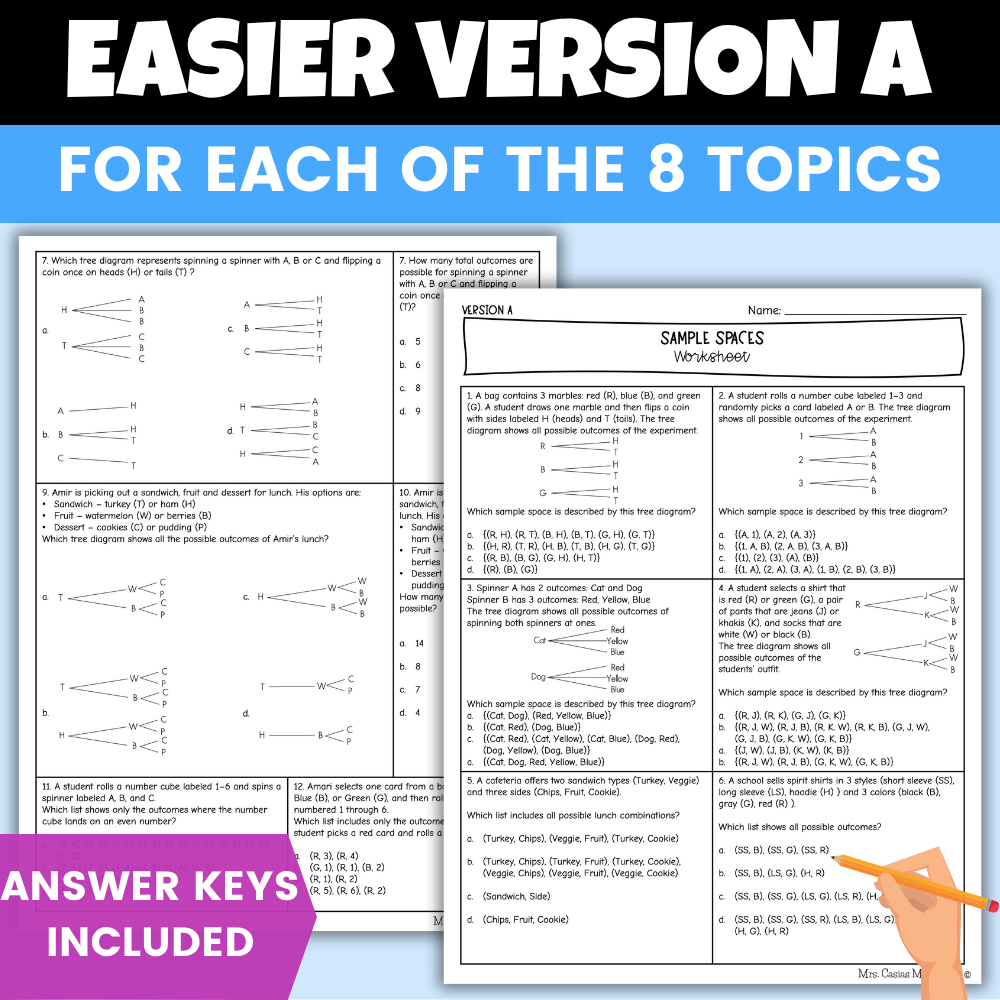 Probability Differentiated Worksheets BUNDLE 7th Grade Math