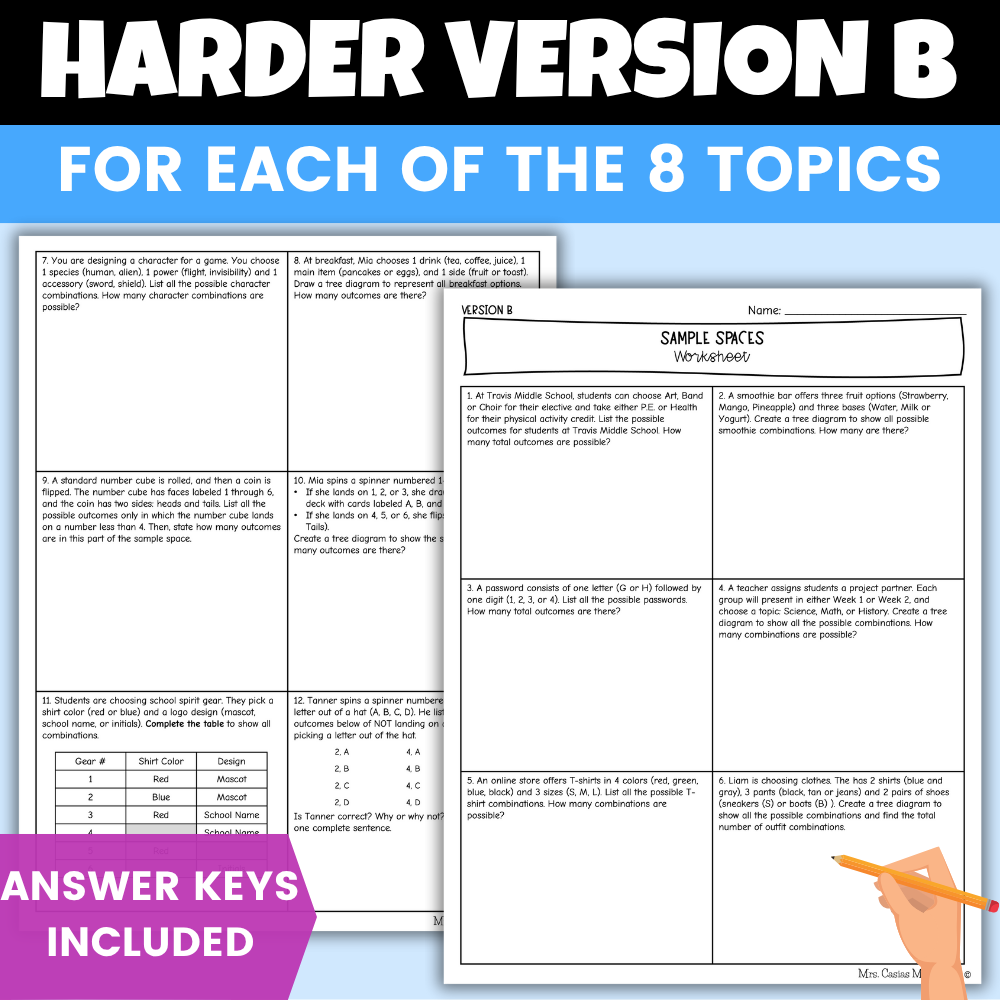 Probability Differentiated Worksheets BUNDLE 7th Grade Math