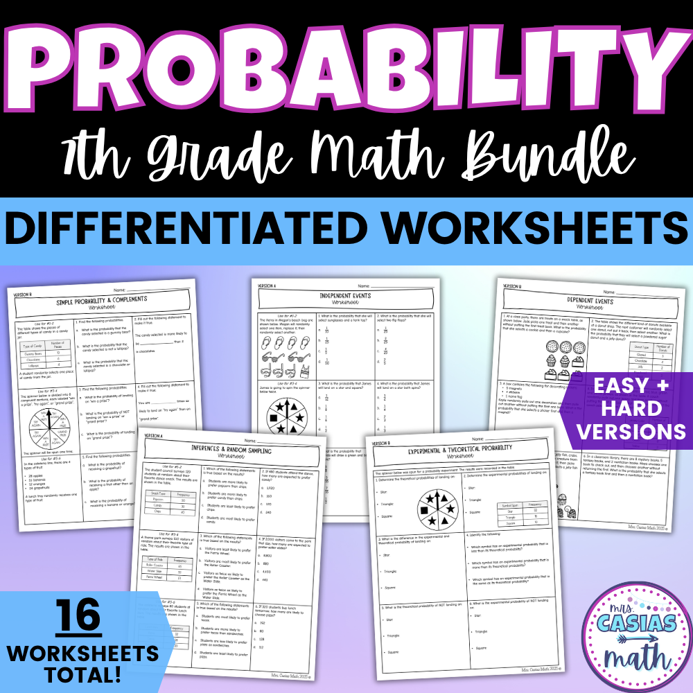 Probability Differentiated Worksheets BUNDLE 7th Grade Math