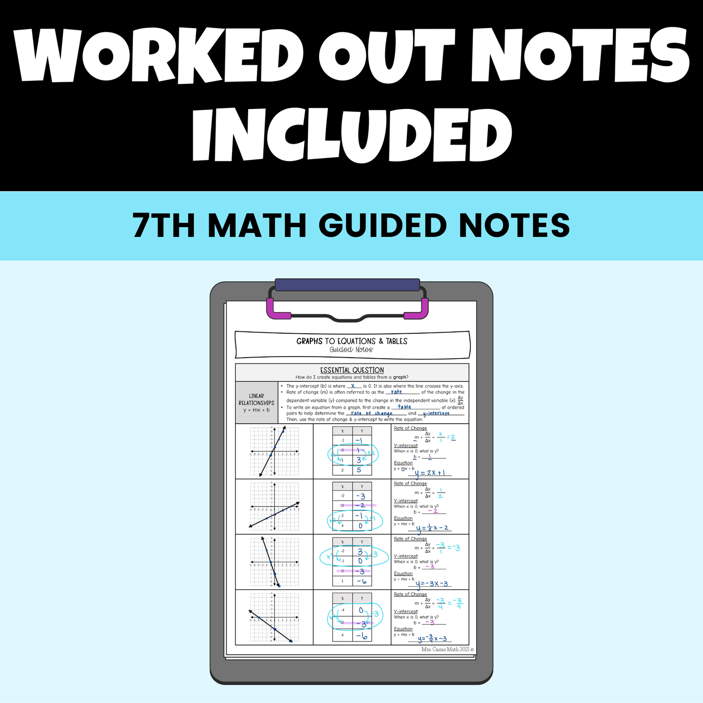 Proportionality and Linear Relationships Guided Notes Lessons 7th Grade Math