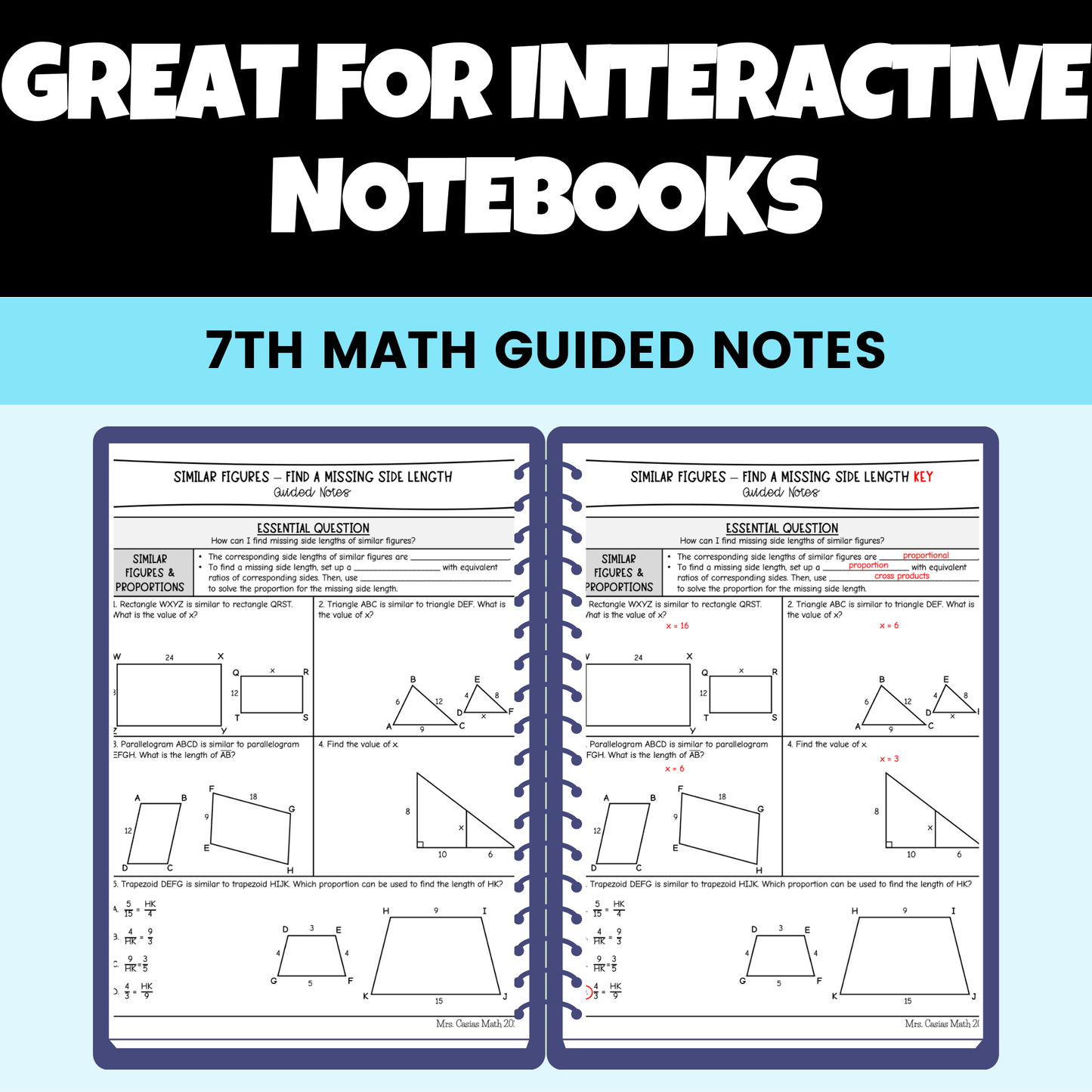 Proportions and Similar Figures Guided Notes Lessons 7th Grade Math