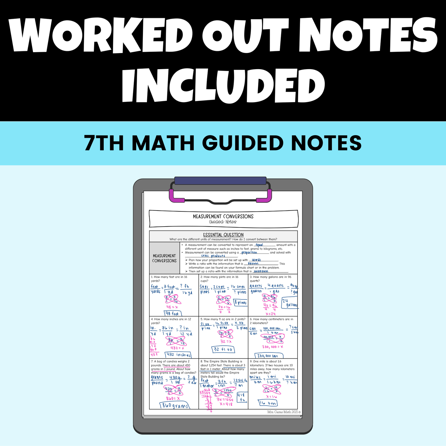Proportions and Similar Figures Guided Notes Lessons 7th Grade Math