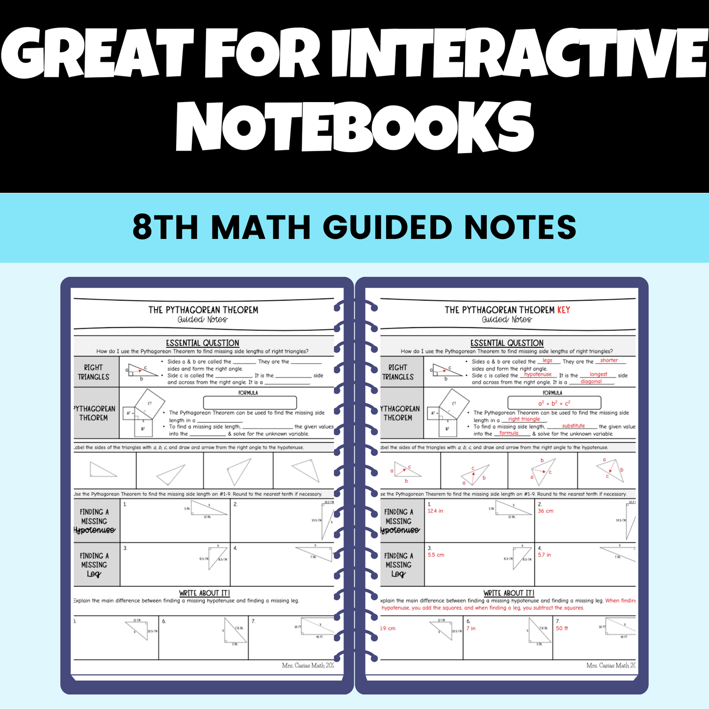 Pythagorean Theorem Guided Notes Lessons 8th Grade Math