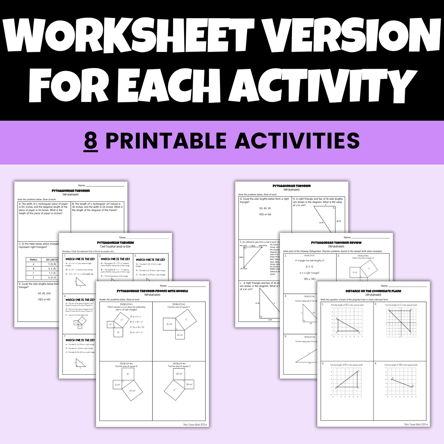 Pythagorean Theorem Digital Activities and Worksheets 8th Grade Math