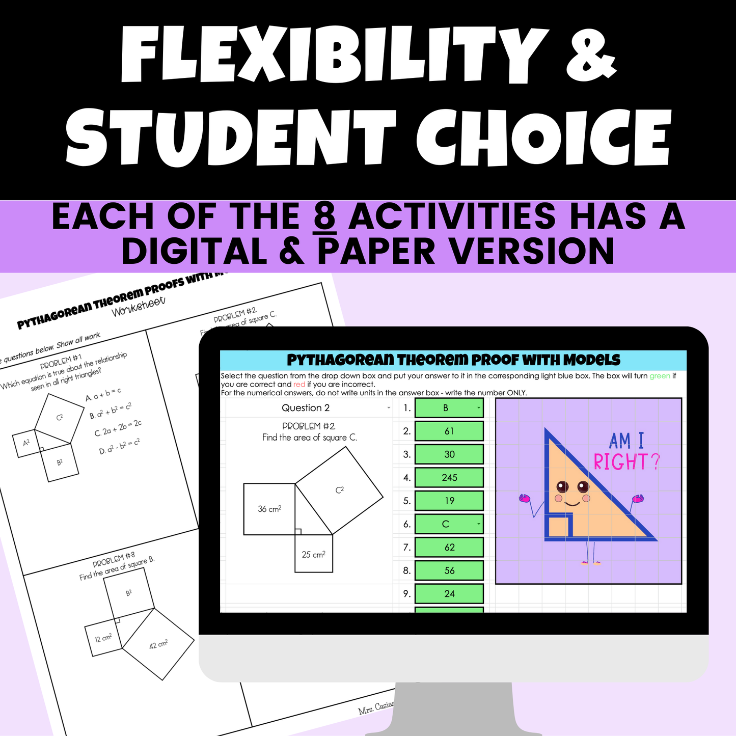 Pythagorean Theorem Digital Activities and Worksheets 8th Grade Math