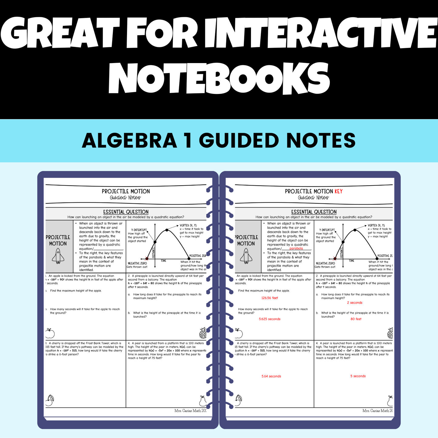 Quadratic Equations Guided Notes Lessons Algebra 1