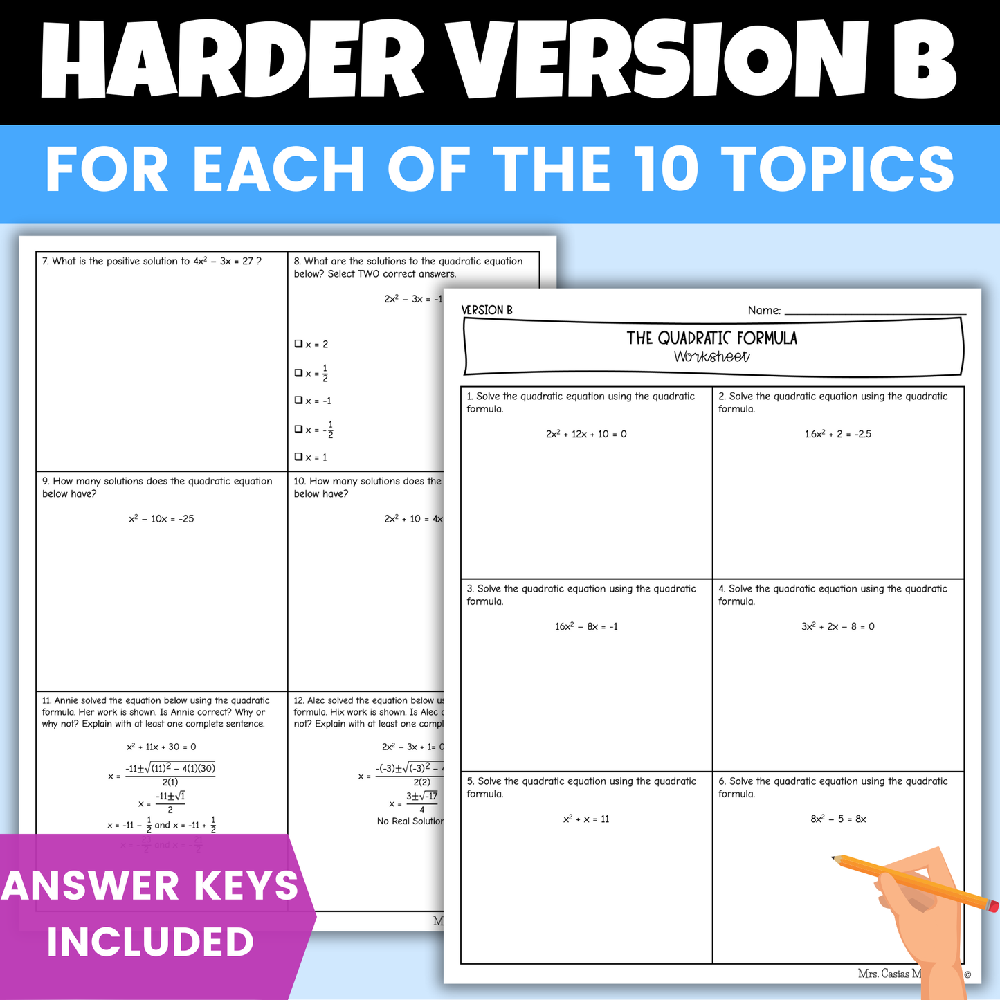 Quadratic Equations Algebra 1 Differentiated Worksheets BUNDLE