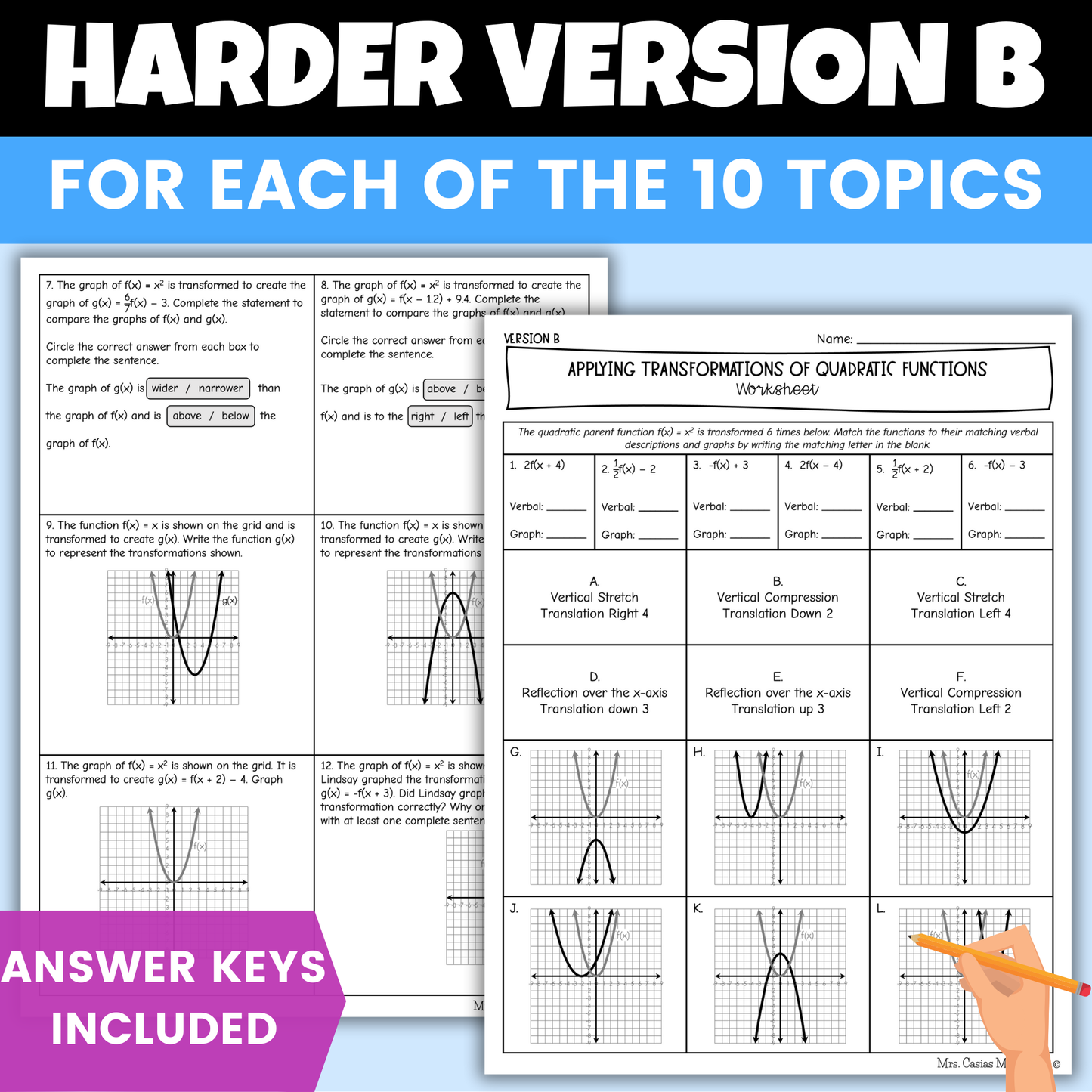 Quadratic Functions Algebra 1 Differentiated Worksheets BUNDLE