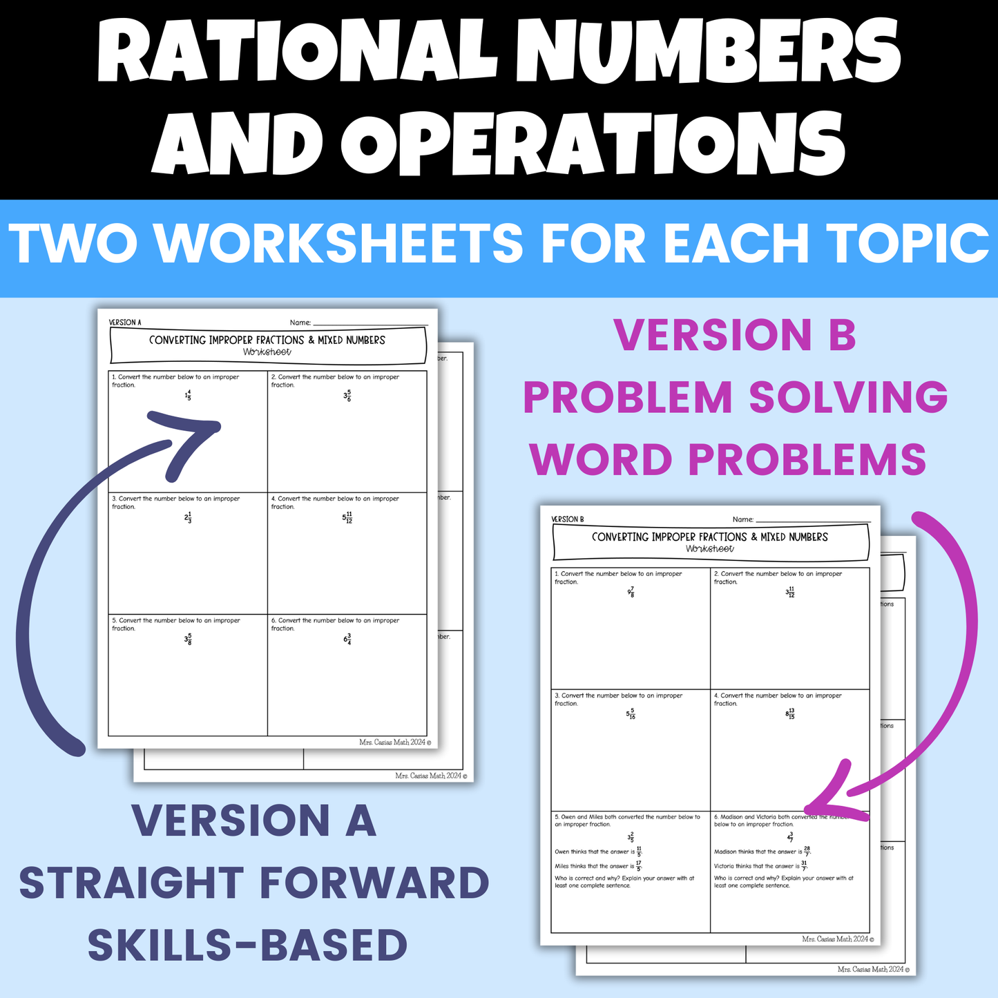 Operations with Rational Numbers Differentiated Worksheets BUNDLE 7th Grade Math
