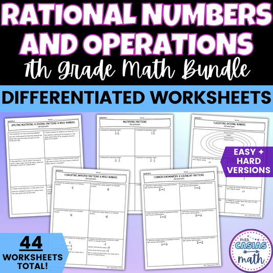 Operations with Rational Numbers Differentiated Worksheets BUNDLE 7th Grade Math