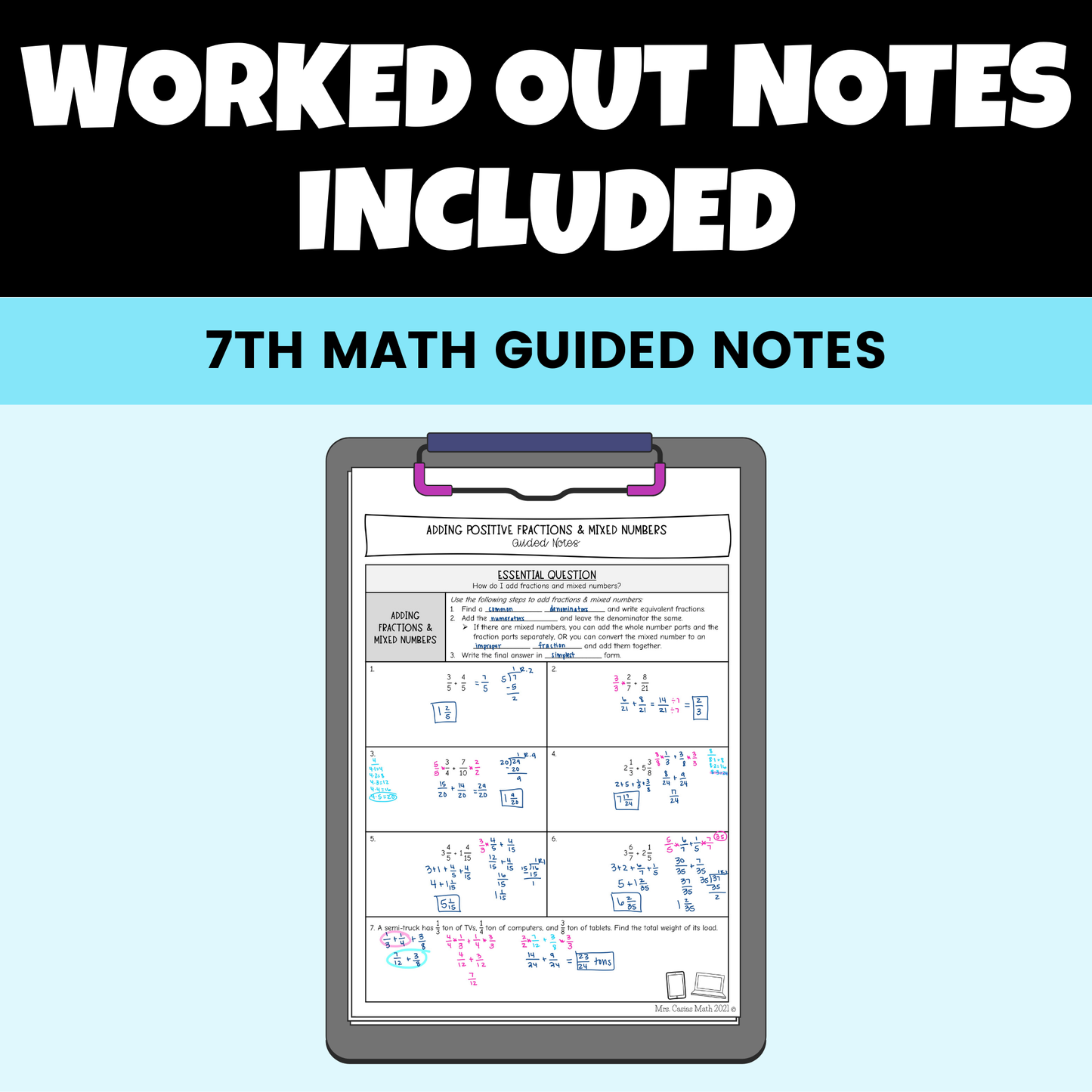 Rational Numbers and Operations Guided Notes Lessons 7th Grade Math