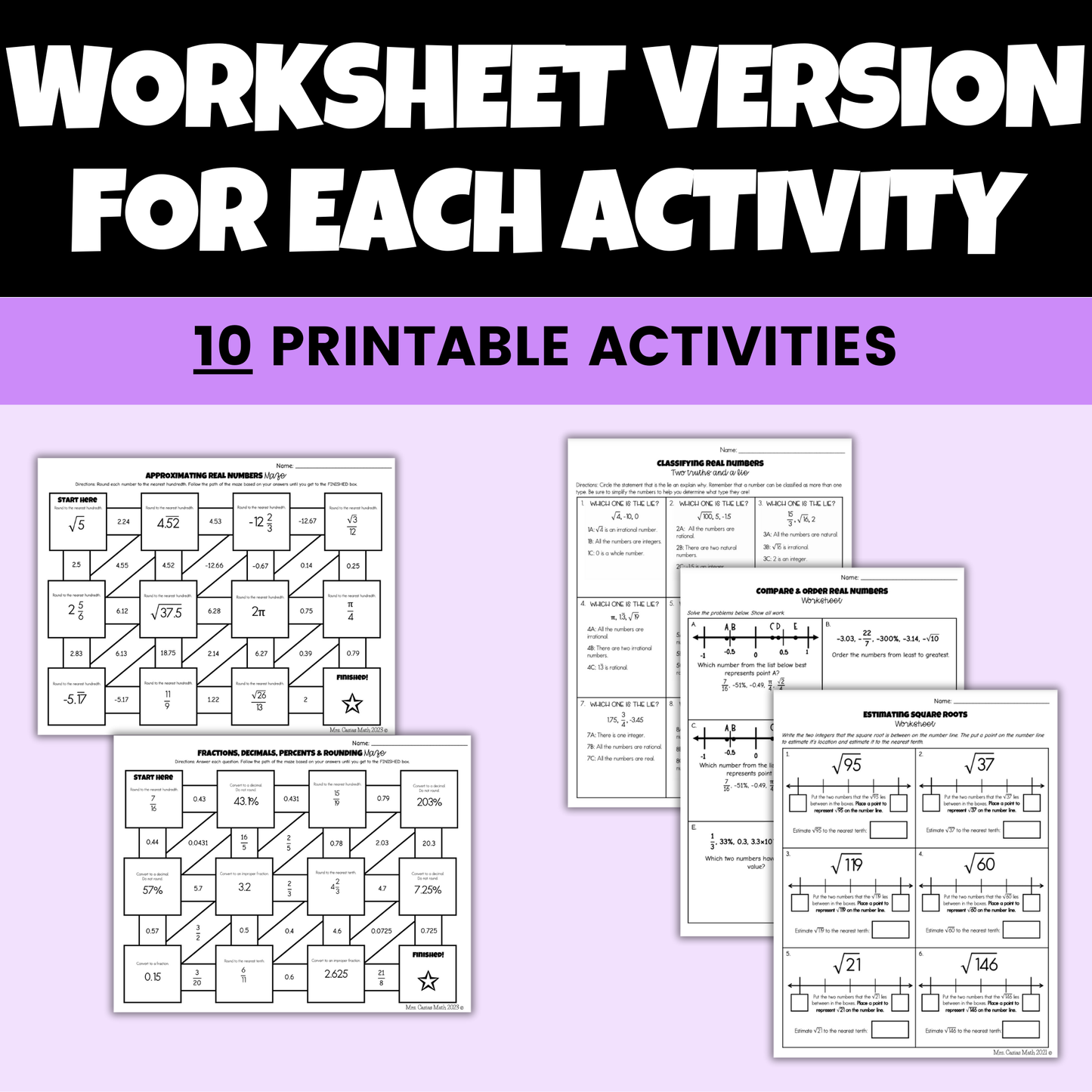 Real Numbers Digital Activities and Worksheets 8th Grade Math
