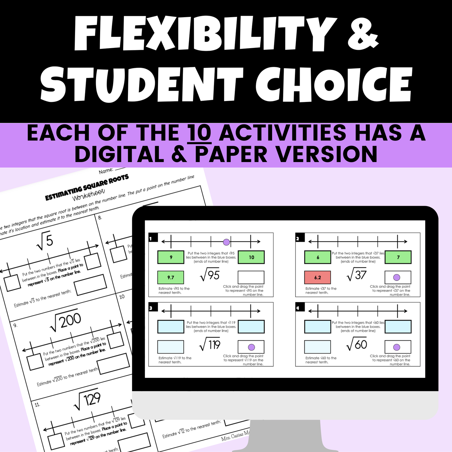 Real Numbers Digital Activities and Worksheets 8th Grade Math
