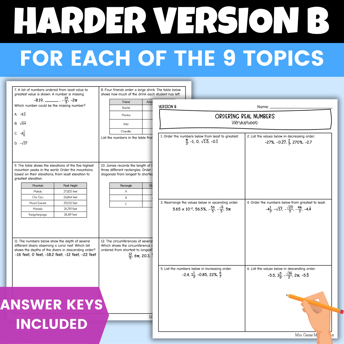Real Numbers Differentiated Worksheets 8th Grade Math