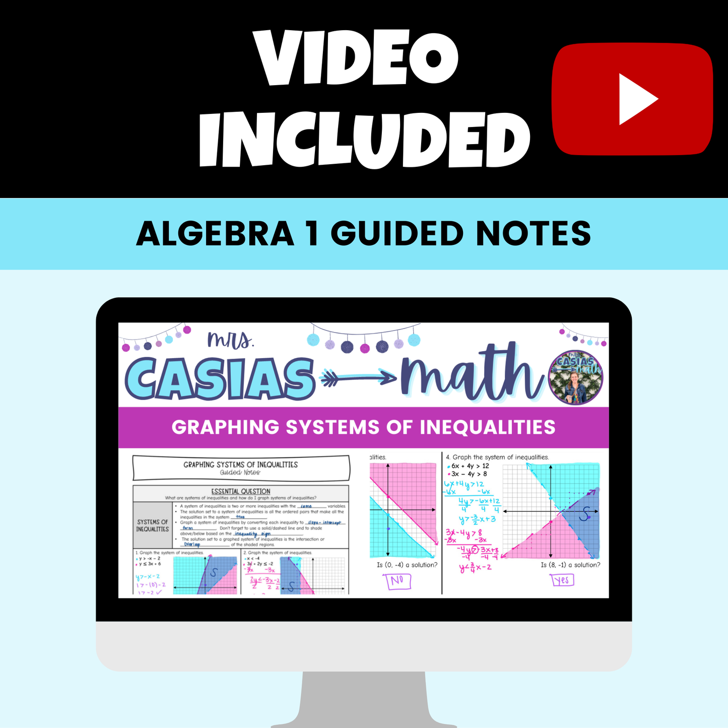 Systems of Equations and Inequalities Guided Notes Lessons Algebra 1