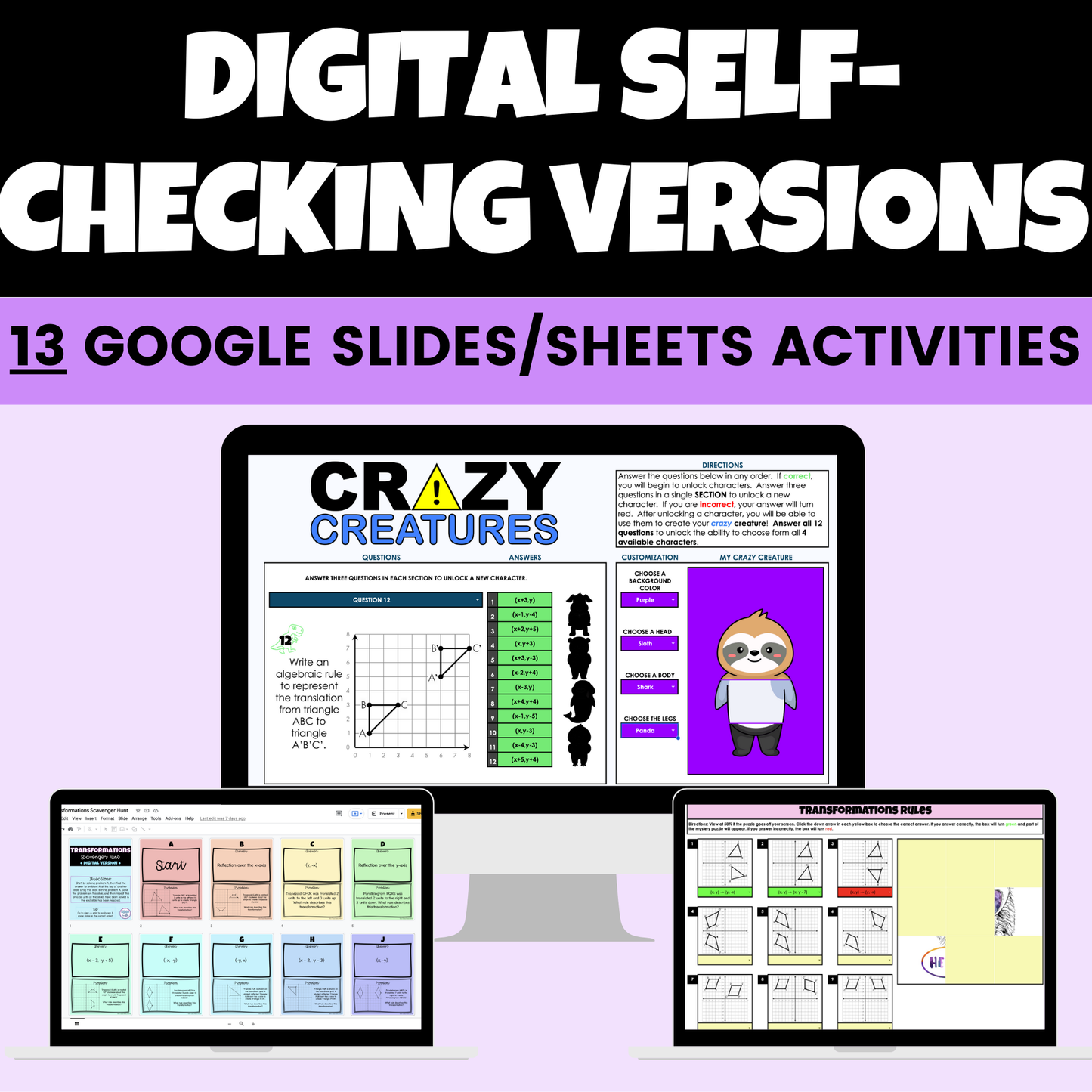 Transformations Digital Activities and Worksheets 8th Grade Math
