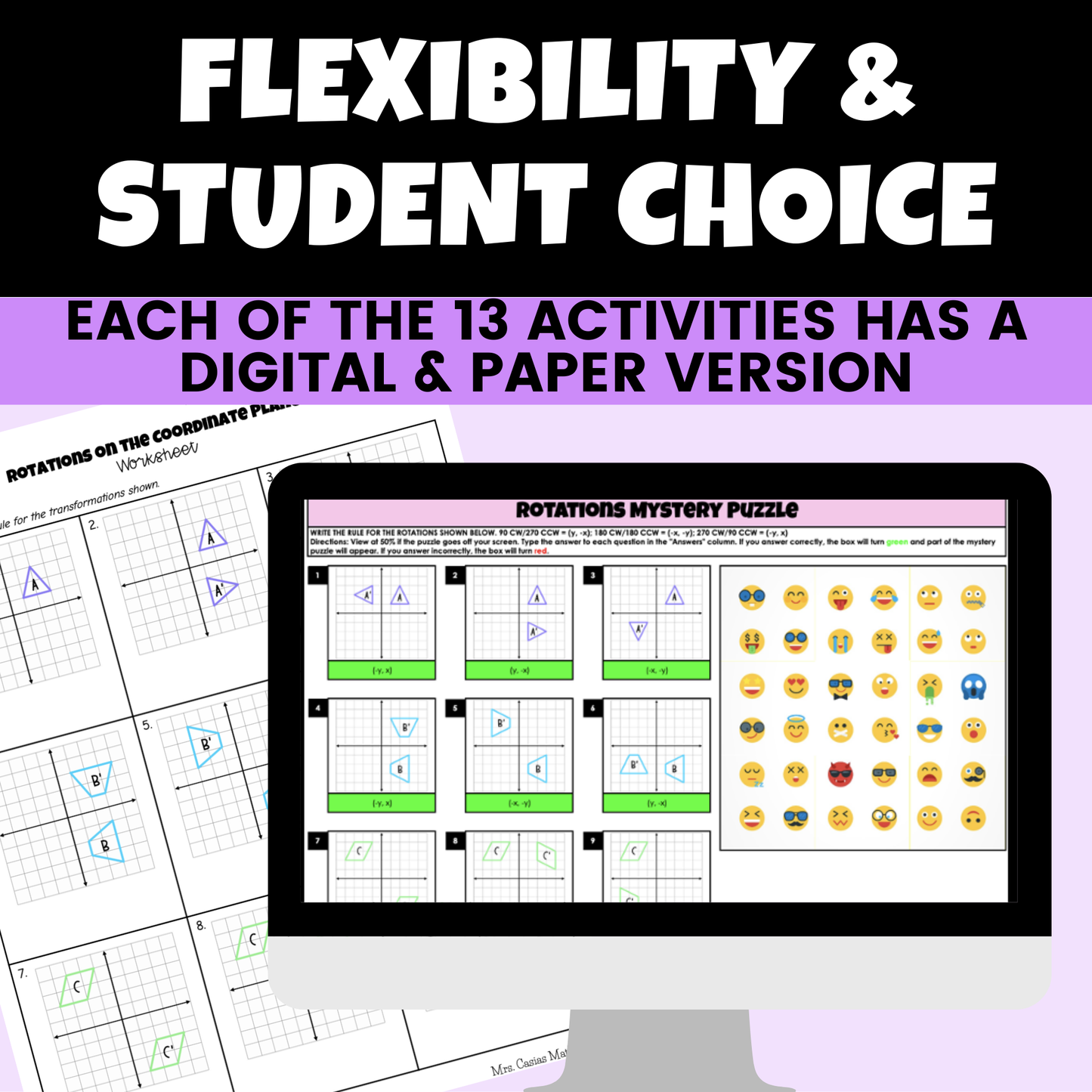 Transformations Digital Activities and Worksheets 8th Grade Math
