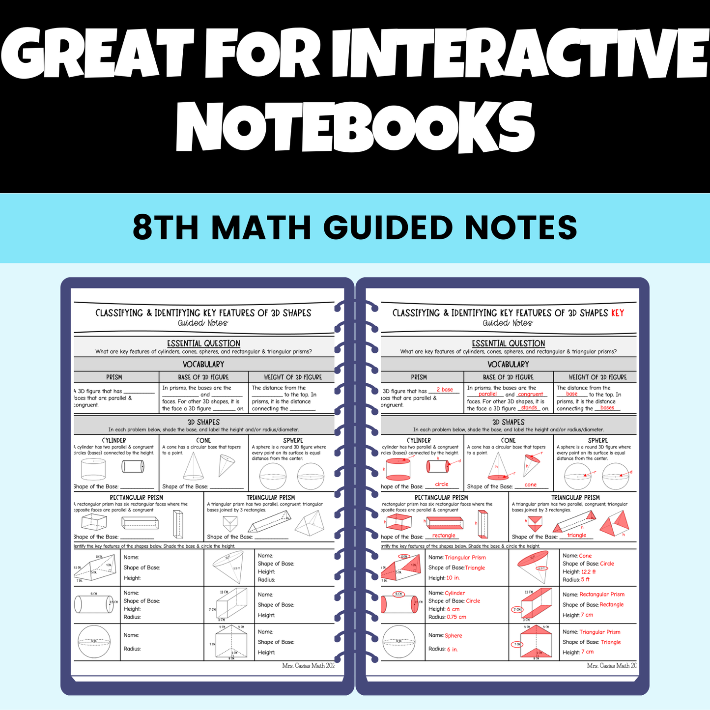 Volume and Surface Area Guided Notes Lessons 8th Grade Math