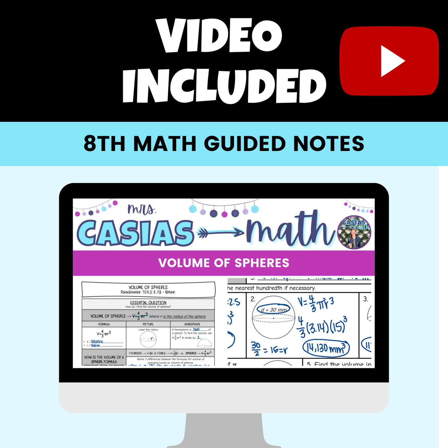 Volume and Surface Area Guided Notes Lessons 8th Grade Math